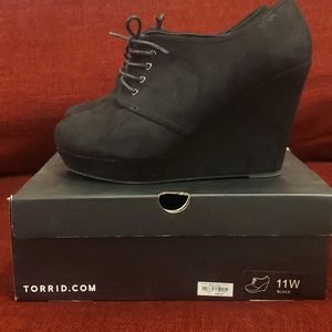 Torrid Black Suede 4" Wedge Lace Up Bootie